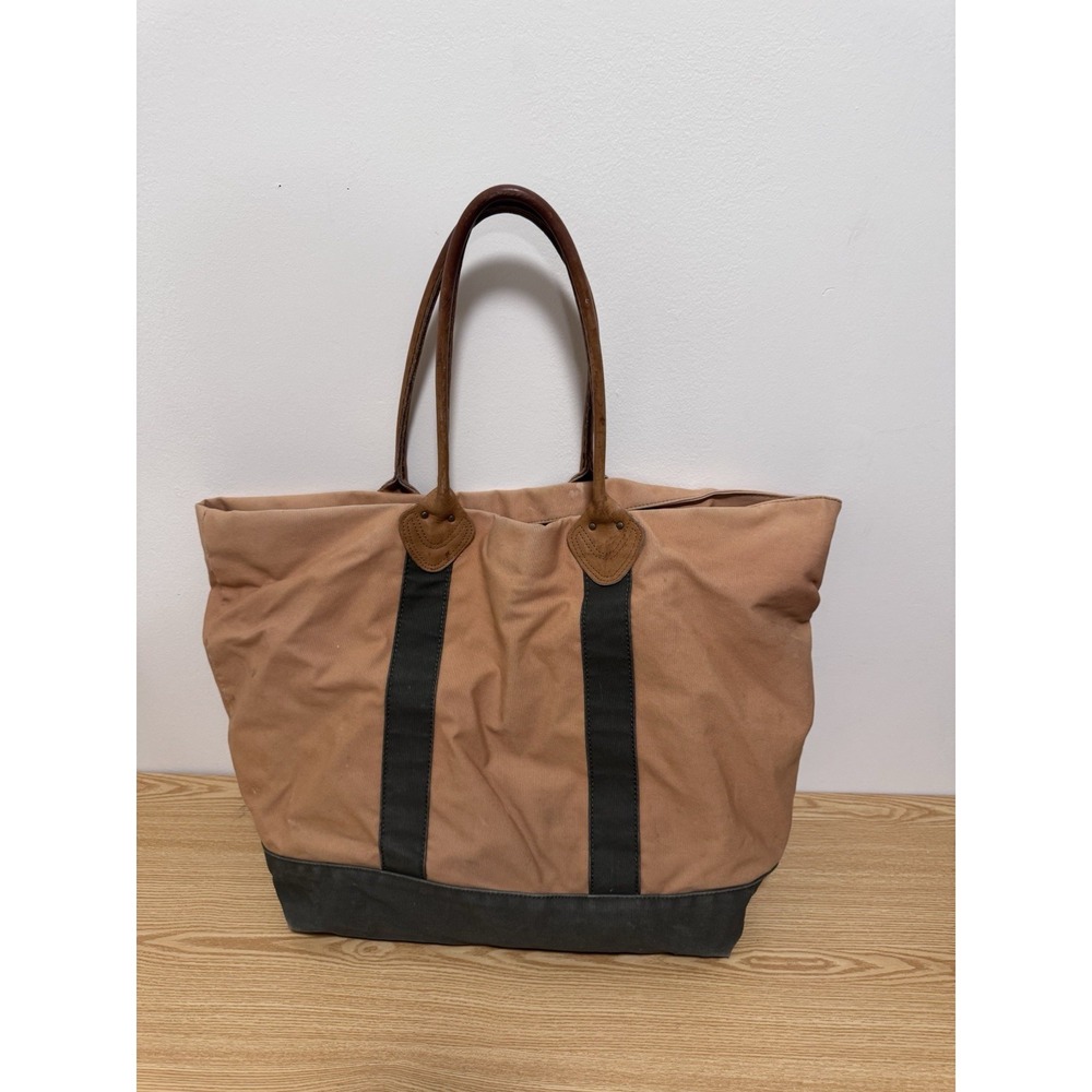 VTG LL Bean Top Zipper Tote Bag Leather Handle Boat And Tote - Picture 2 of 7